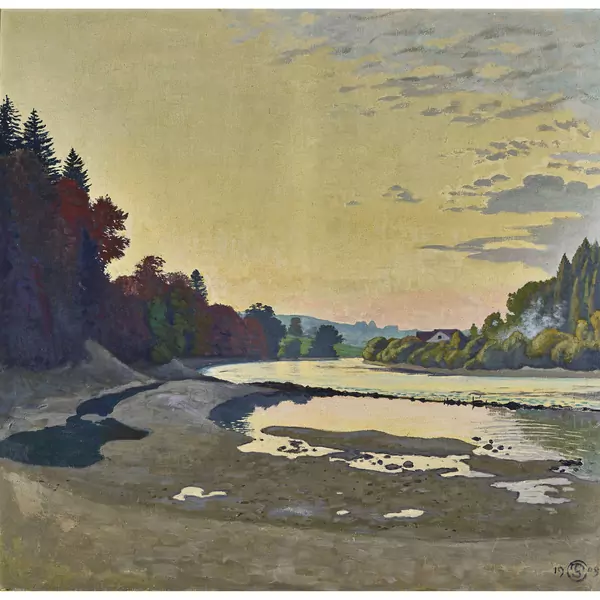 Herbstliche Aarelandschaft bei Kiesen in der Abenddämmerung