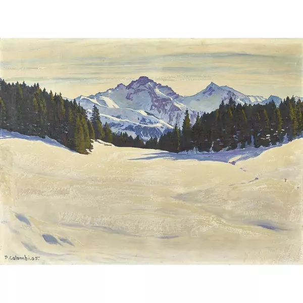 Sonnige Winterlandschaft mit Bergmassiv