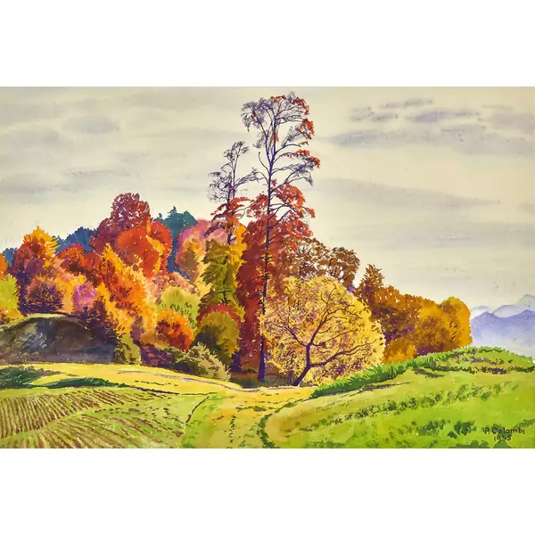 Herbstlandschaft mit Waldpartie