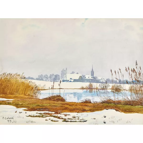 Kirchdorf mit Gerzensee im Winter