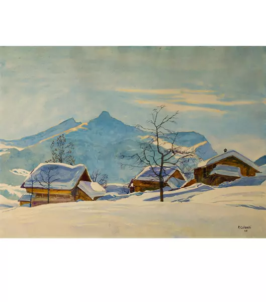 Plinio Colombi — Verschneite Berglandschaft im Berner Oberland — Galerie Kornfeld