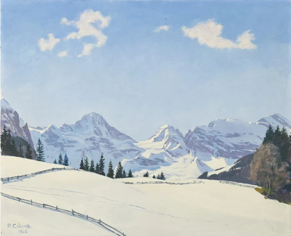 Plinio Colombi — Breithorn und Tschingelhorn im Winter von Wengen aus, 1945