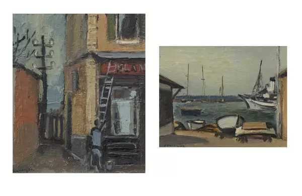 Raoul DOMENJOZ (1896-1978), 'Port' et 'Ruelle animée', ensemble de deux huiles — DognyAuction