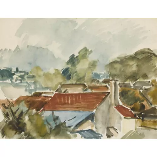 Landschaft mit Städtchen