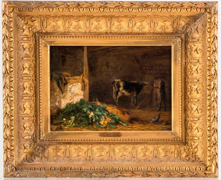 Vache et cheval dans la grange