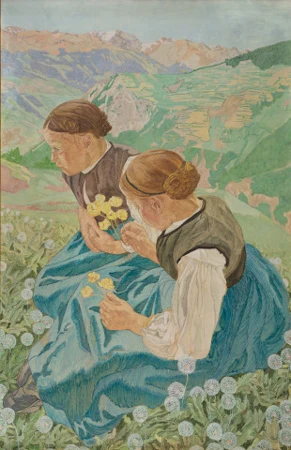 Jeunes filles cueillant des fleurs