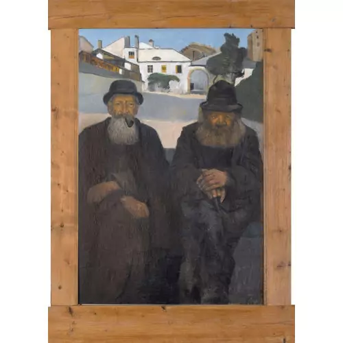 Zwei sitzende Walliser Bauern