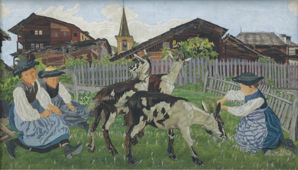 Raphy Dallèves — JEUNES VALAISANNES AU PARC AUX CHÈVRES, 1911GIRLS FROM THE VALAIS AT THE GOAT PARK, 1911