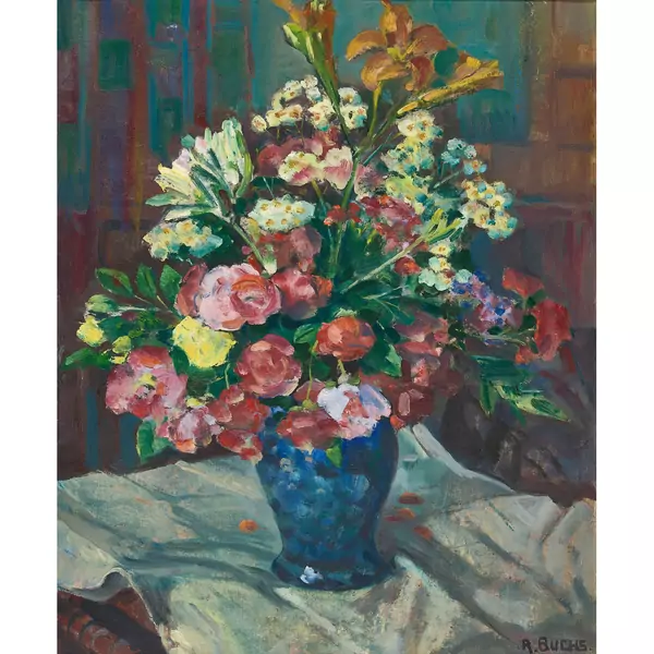 Blumenbouquet in blauer Vase