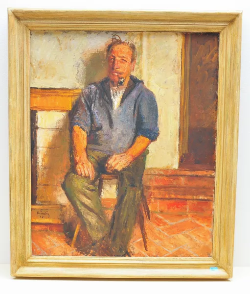 Reinhold Kündig — Sitzender Bauer, Tabakpfeife rauchend, 1938