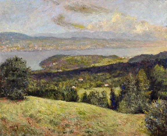 Reinhold Kündig — Blick auf die Halbinsel Au und Zürichsee, 1982