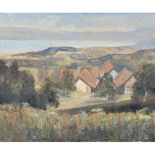 Reinhold Kündig — Die Spreuermühle bei Hirzel mit dem Zürichsee.