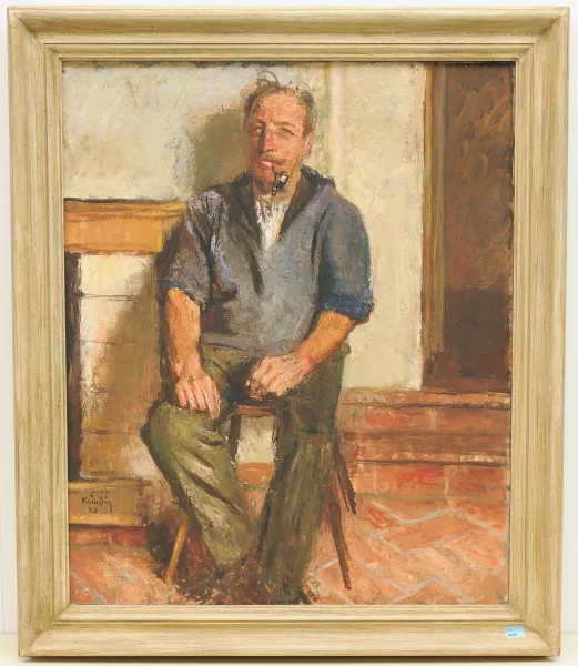 Reinhold Kündig — Sitzender Bauer, Tabakpfeife rauchend, 1938
