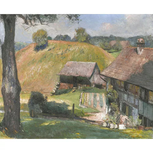 Reinhold Kündig — Hügelige Sommerlandschaft mit Gehöft.