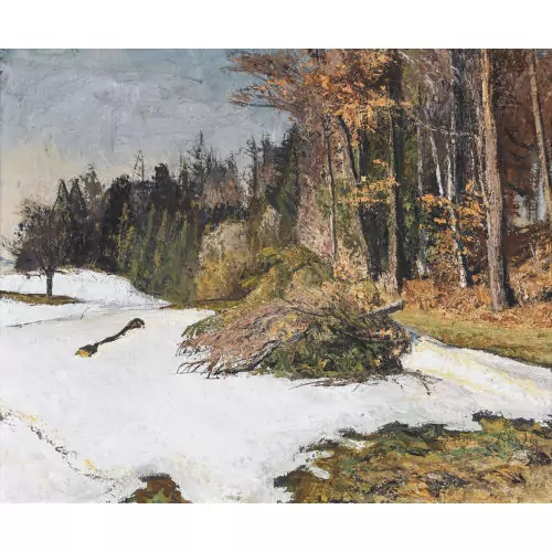 "Waldpartie mit Holzstoss (Winter)"