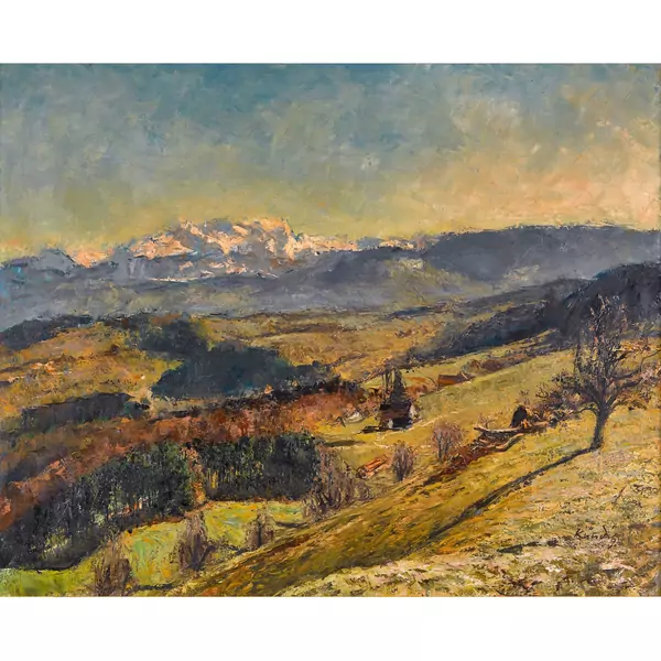 Herbstlandschaft mit Blick auf den Hirzel und den Glärnisch