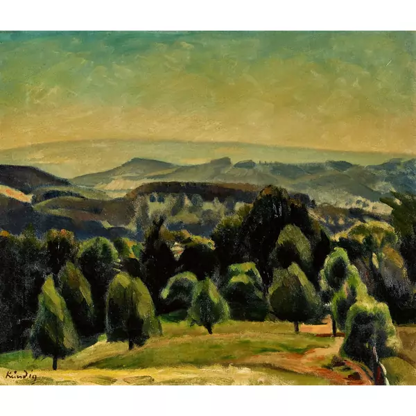 Hügelige Landschaft mit Bäumen