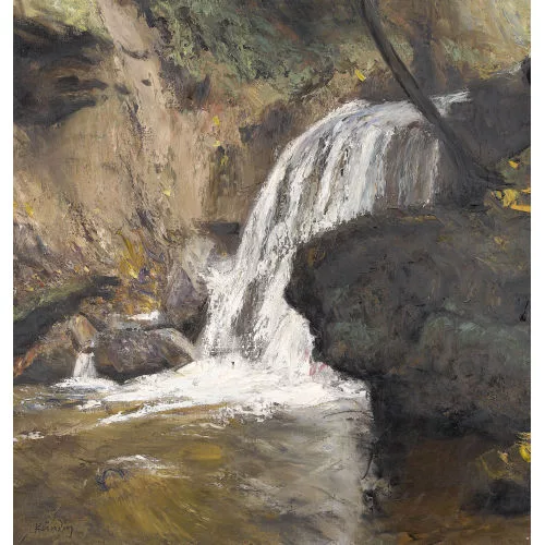 Reinhold Kündig — Bachpartie mit Wasserfall.