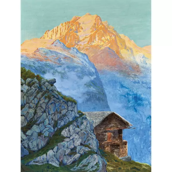 Blick von Mürren auf die Jungfrau im Abendrot