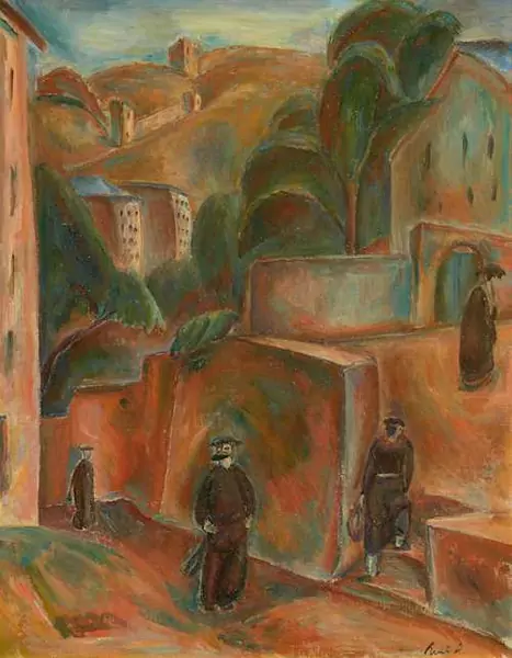 RENÉ AUBERJONOIS — Une rue à Sion avec vue de Tourbillon. 1918. — Koller Auktionen