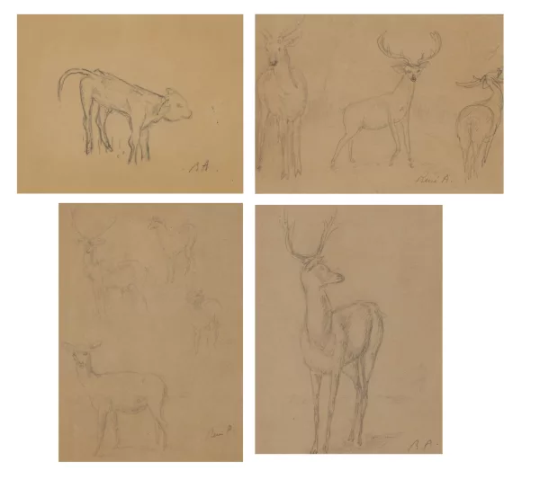 René Auberjonois — René Victor AUBERJONOIS (1872-1957), ensemble de quatre dessins animaliers