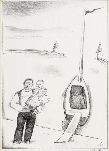Le père et sa fillette devant le bateau