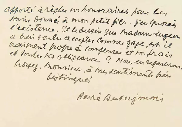 René Auberjonois — 4 eigenhändige Briefe, 3 davon Briefkarten, signiert «René Auberjonois», und 2 gestochene Visitenkarten mit einigen eigenhändigen Zeilen, ohne Signatur. Lausanne 8.X.1945–20.VI.1946 und ohne Ort und Datum. — Galerie Kornfeld