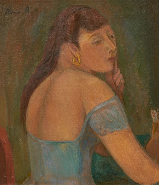 René Auberjonois — Jeune femme aux cartes de jeu