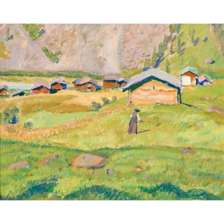 Walliser Dorf mit Bäuerin