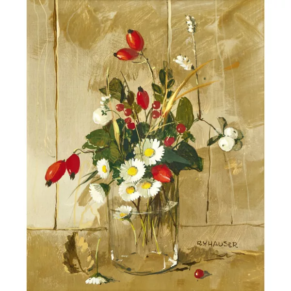 Renée Yolanda Hauser — Bouquet aux cynorrhodons et marguerites.