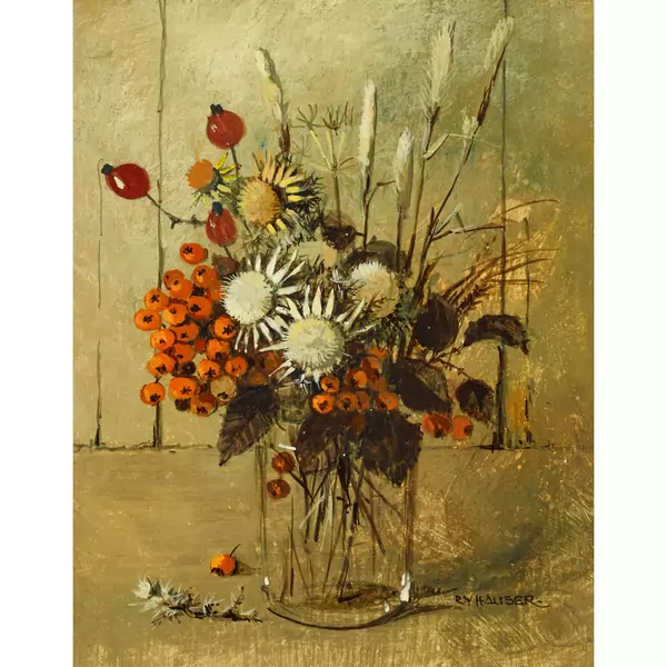"Petit bouquet aux baies rouges et chardons"