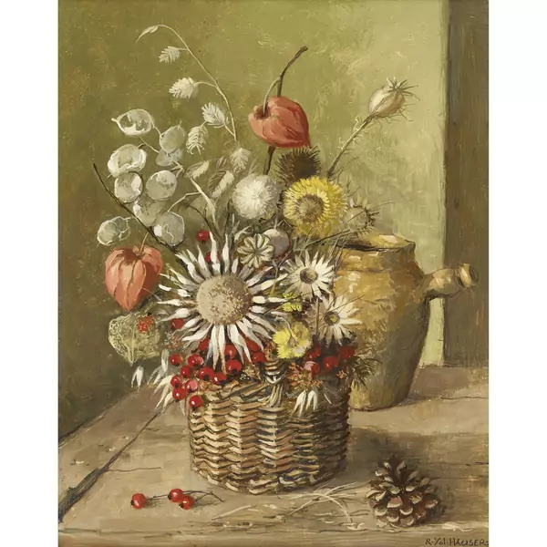 "Fleurs sèches dans petit panier"
