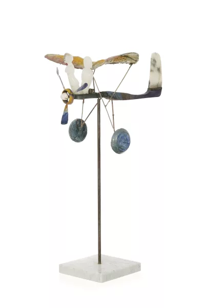 Riccardo Pagni — Riccardo Pagni (1936-2017), Aeromobile, sculpture sur support, technique mixte, 74,5x44x43 cm