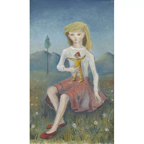 Ricco Wassmer — Wiesenlandschaft mit Mädchen und Puppe.