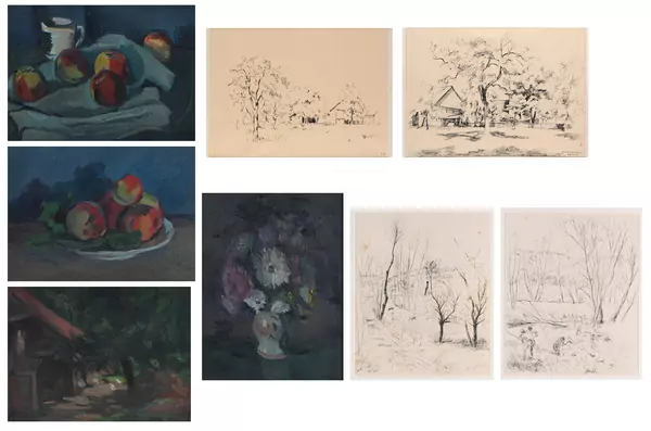 Richard HARTMANN (1901-2000), ensemble de quatre huiles sur toile et cinq dessins, accompagné d'une huile de Nanette Hartmann-Ammann — DognyAuction