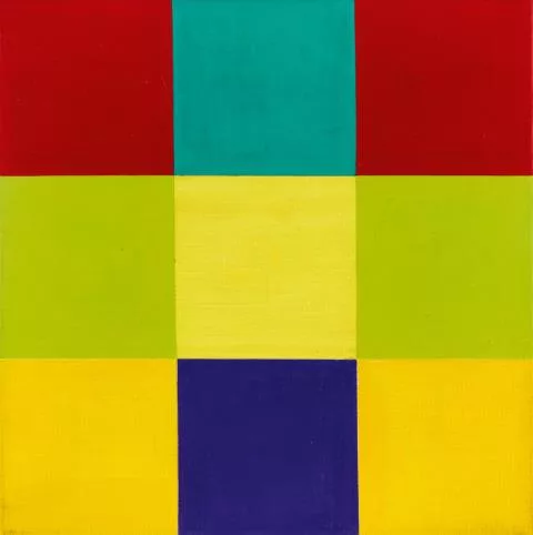 Richard Paul Lohse — Entwurf B zu waagrechte Dominante mit violettem Quadrat