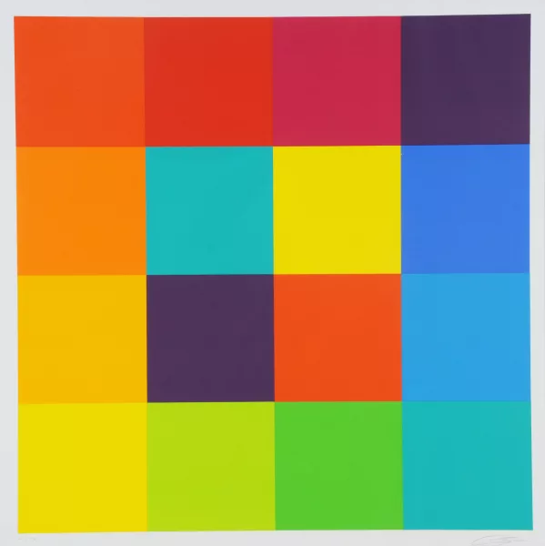 Richard Paul Lohse — Gestufte Quadratreihe um ein Komplementärzentrum, 1971-72