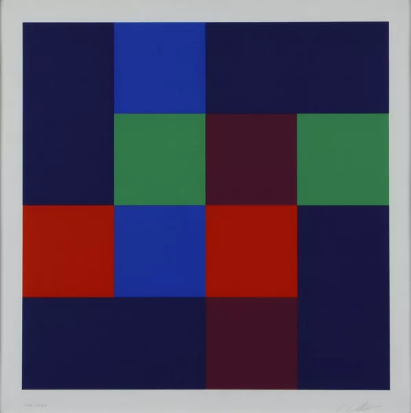 Richard Paul Lohse — Gruppe von acht komplementären Quadraten mit vier Rechtecken, 1975