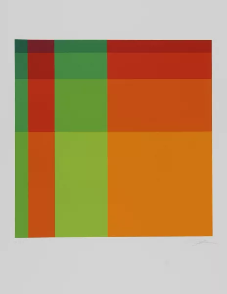 Richard Paul Lohse — Diagonal-Vertikal-Horizontal Progression von gelbroten und grünen Reihen, aus "Zürcher Konkrete", 1970