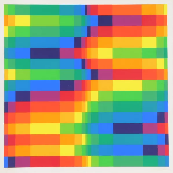 Richard Paul Lohse — 2 Blätter: Fünfzehn systematische Farbreihen, 1968; Sechs vertikale systematische Farbreihen von grün zu gelb, 1970