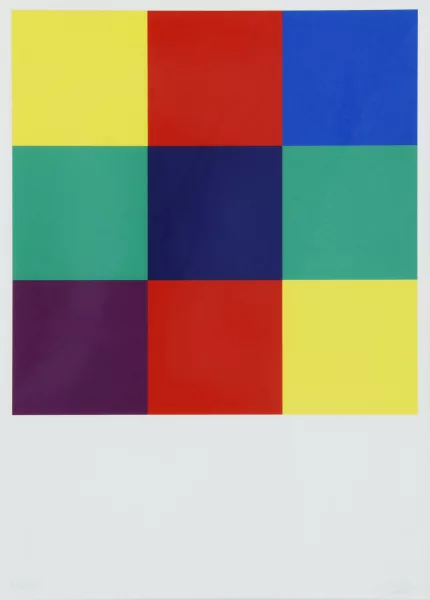Richard Paul Lohse — Durchdringung einer Kreuzform mit Diagonalgruppen, 1975