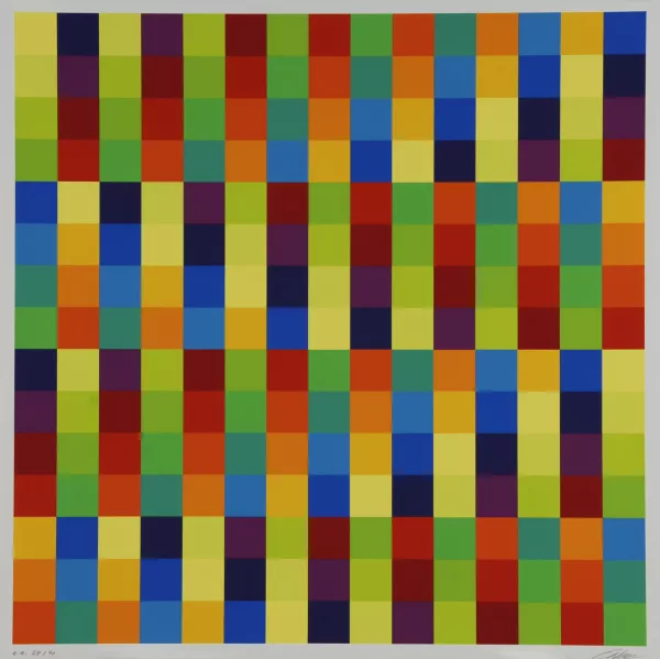 Richard Paul Lohse — Fünfzehn ineinandergehende systematische Farbreihen in vier Gruppen, aus "3 Modulare Ordnungen - 3 Serielle Ordnungen", 1975/76