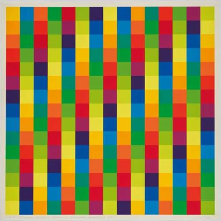 RICHARD PAUL LOHSE — 15 vertikale systematische Farbreihen mit richtungsgleicher Diagonalführung. 1975. — Koller Auktionen