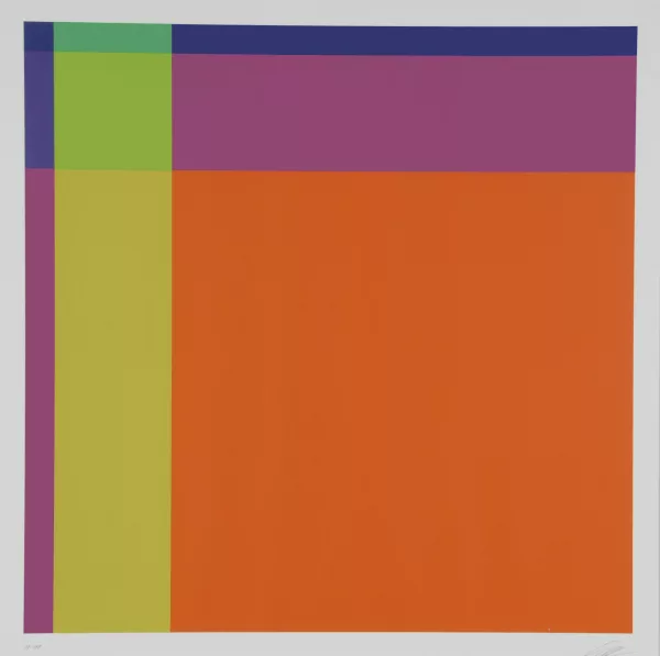 Richard Paul Lohse — Diagonal von orange über hellgrün zu dunkelblau, 1975
