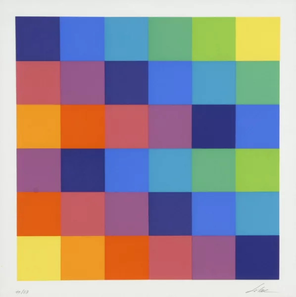 Richard Paul Lohse — Sechs systematische Farbreihen von gelb zu violett, 1976