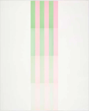 RICHARD PAUL LOHSE — Bewegung von 4 Quadraten gebildet aus 6 Rechteckelementen von gelbgrünen und blauroten Stufungen. 1970. — Koller Auktionen