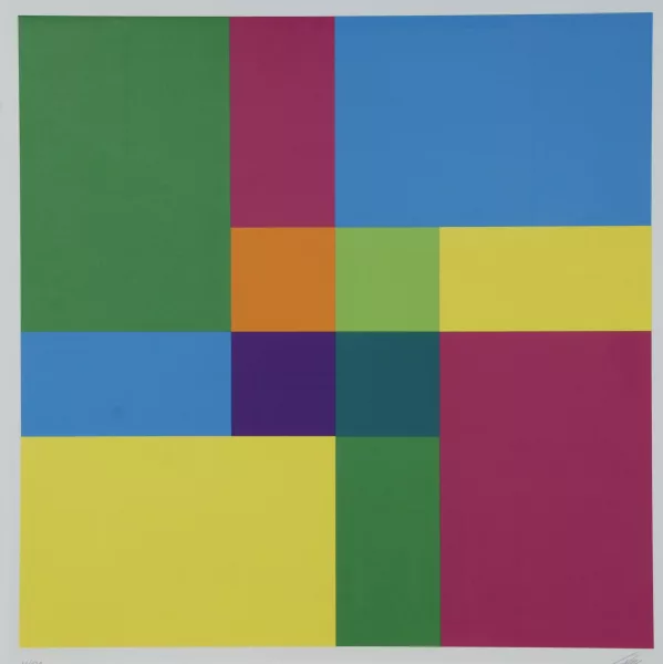 Richard Paul Lohse — Zentrum aus vier Quadranten als Ergebnis der vier Kreuzflächen, 1976