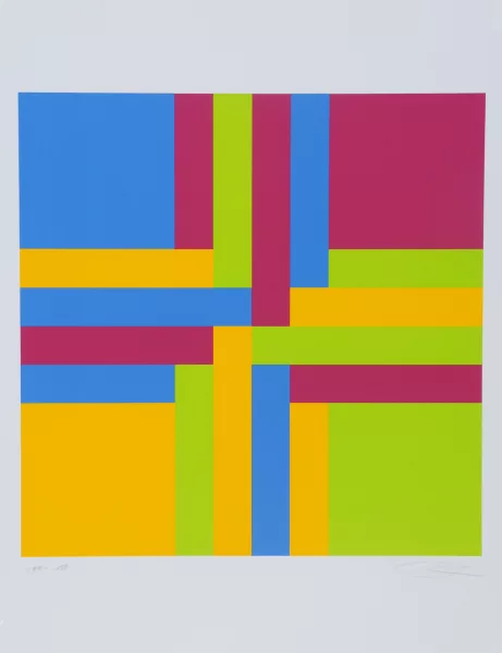 Richard Paul Lohse — Zentrum aus vier Quadraten als Ergebnis der vier Kreuzflächen, 1976
