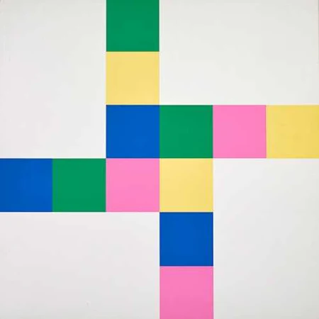 RICHARD PAUL LOHSE — 2 + 2 gleiche verschränkte Farbrhythmen an 4 weissen Feldern (rosa). 1970/71. — Koller Auktionen