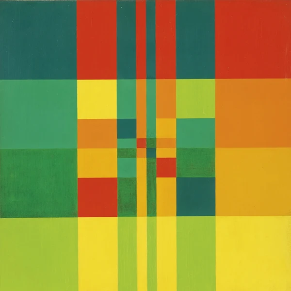 Richard Paul Lohse — Zwei progressive Farbgruppen mit quadratischen Akzenten, 1955